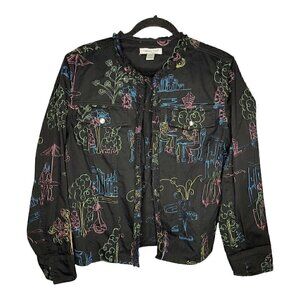 Coldwater Creek Jacket Size L Art-to-Wear Cotton Embroidered Lux Shopping Coffee